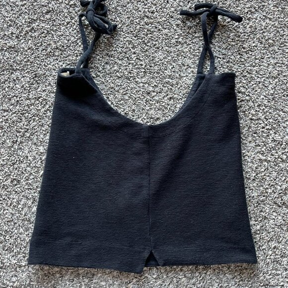 Black Madewell Lace Tied Sleeve Womens Medium Crop Top Festival Layering Blouse - Picture 3 of 5